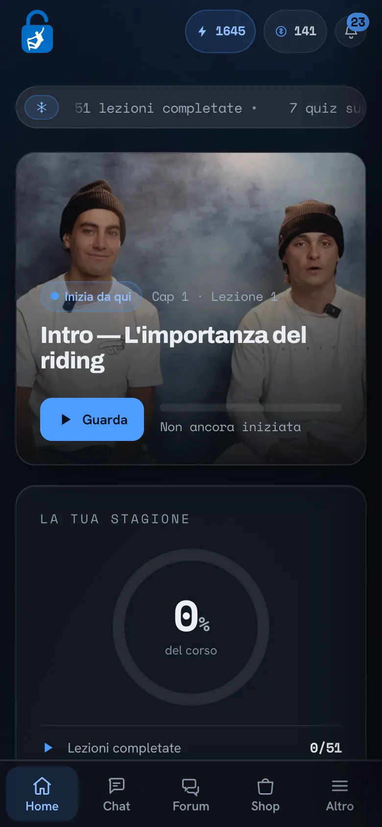 La home dell'app: riprendi da dove eri
