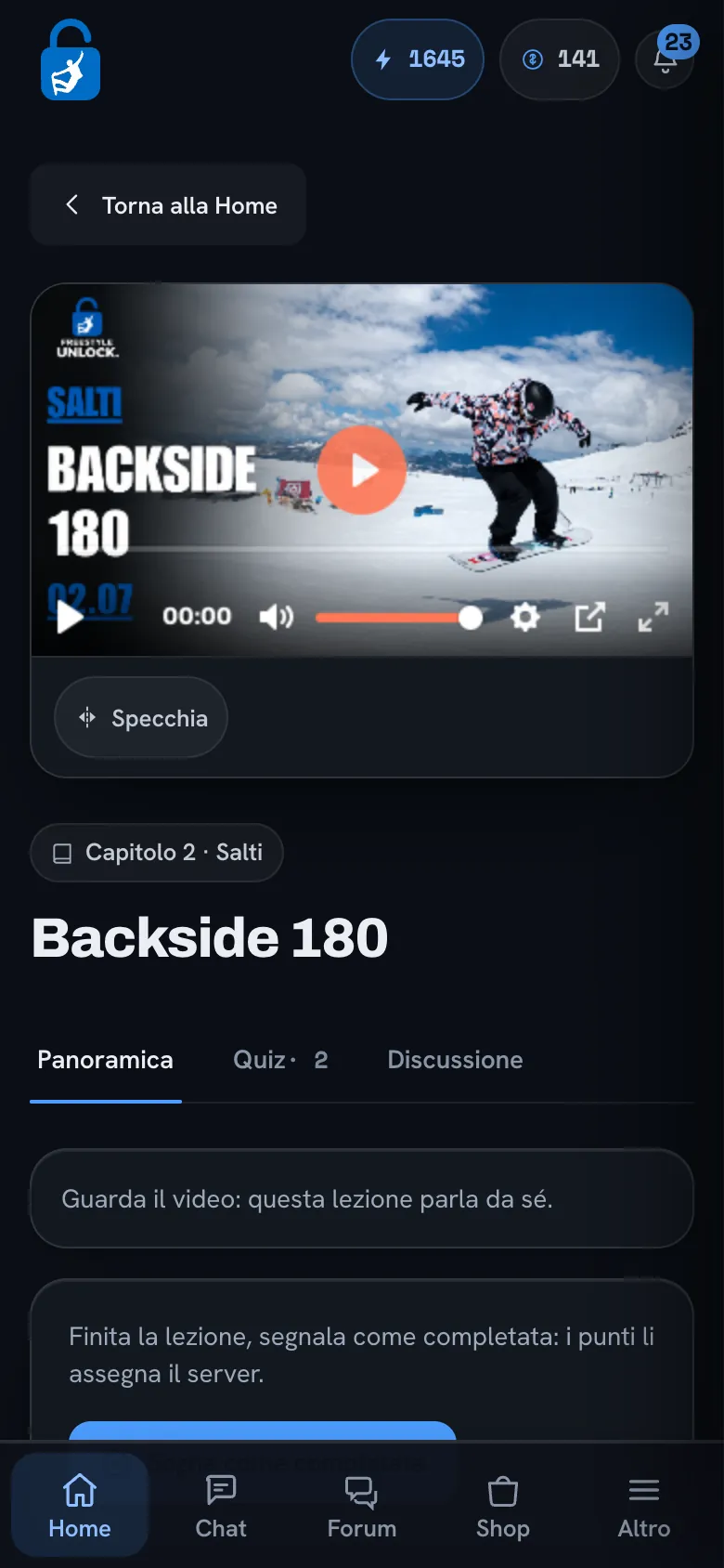 La lezione nell'app: video, quiz e discussione